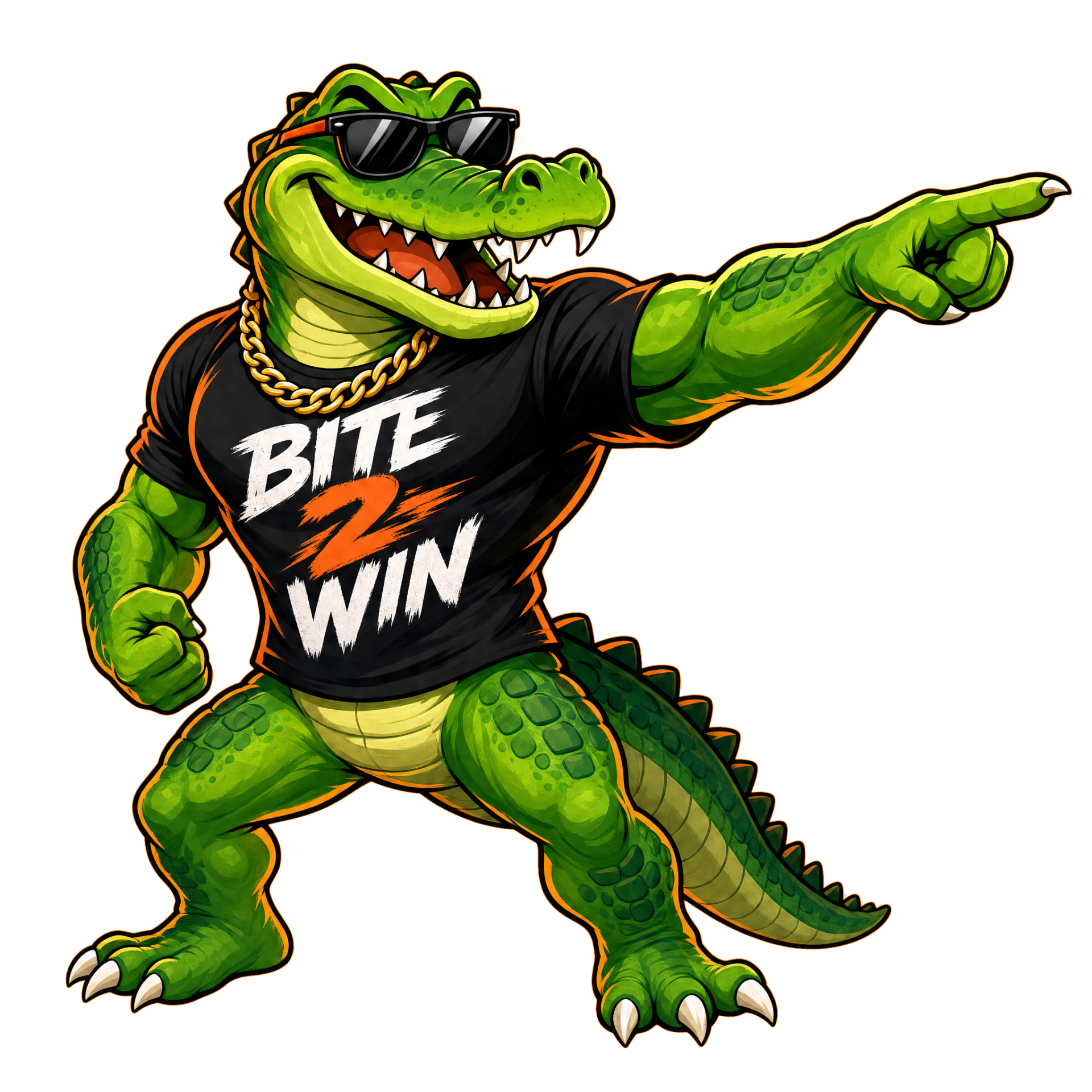 Pointing Bite 2 Win gator mascot